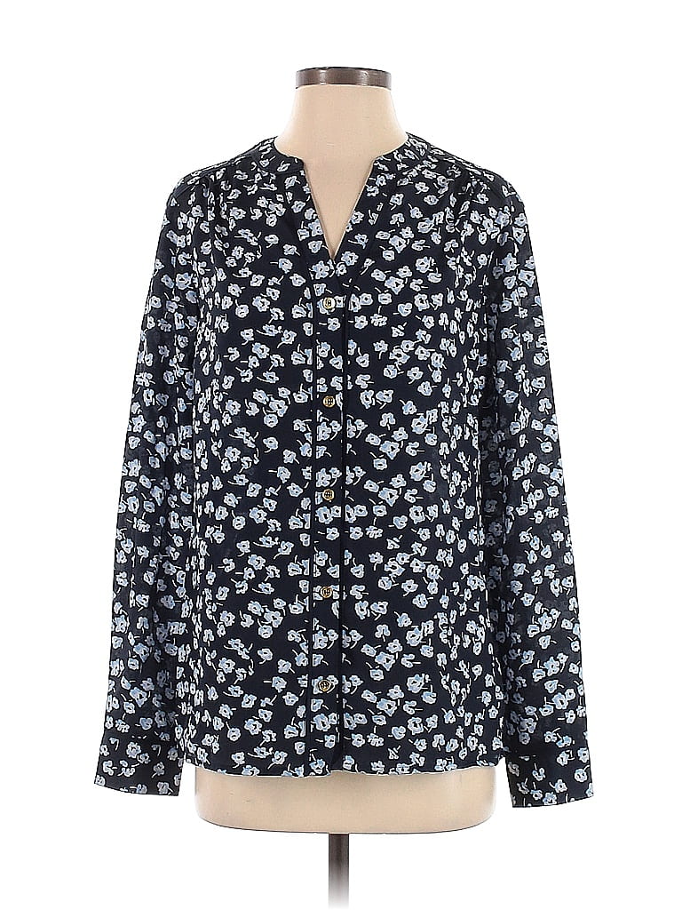 Jones New York Collection 100% Polyester Floral Motif Blue Long Sleeve Blouse Size 6 - photo 1