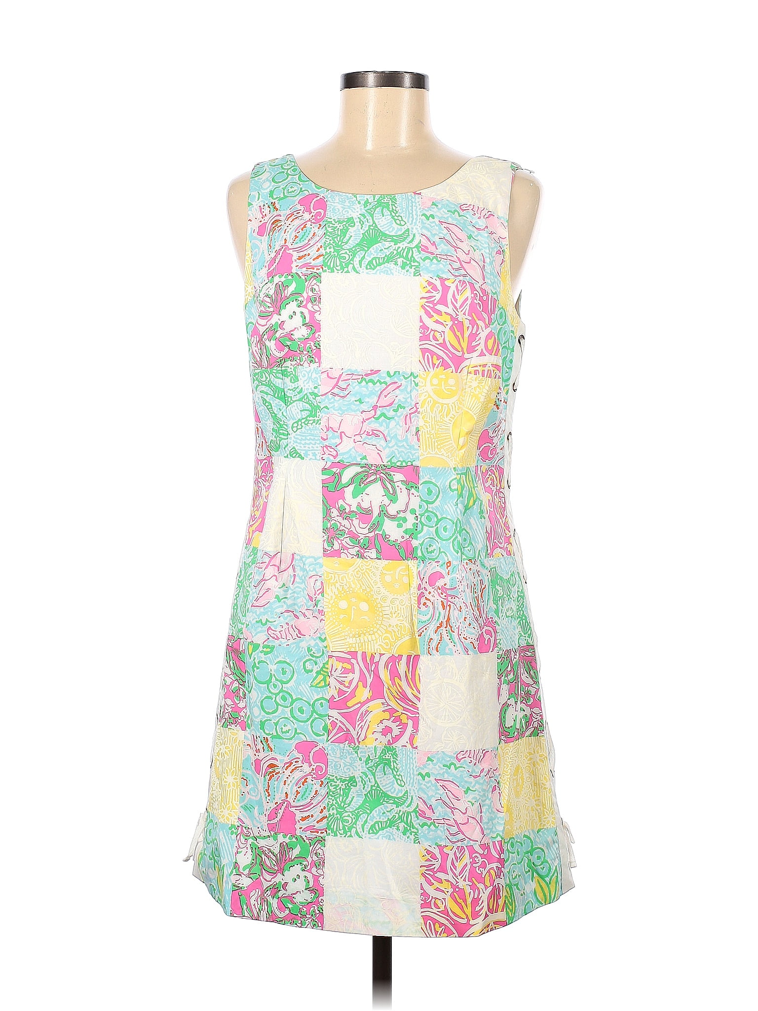 Lilly Pulitzer 100 Cotton Floral Multi Color Green Casual Dress Size 8