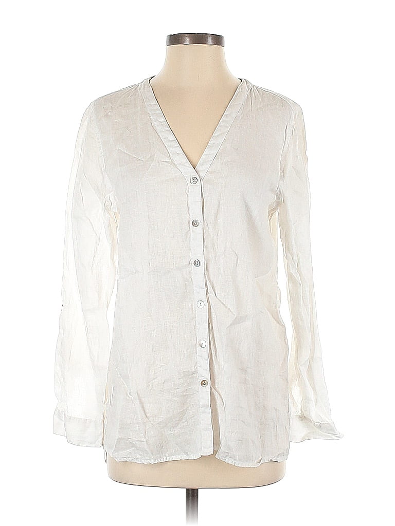 RACHEL Rachel Roy 100% Linen Solid White Ivory Long Sleeve Blouse Size ...