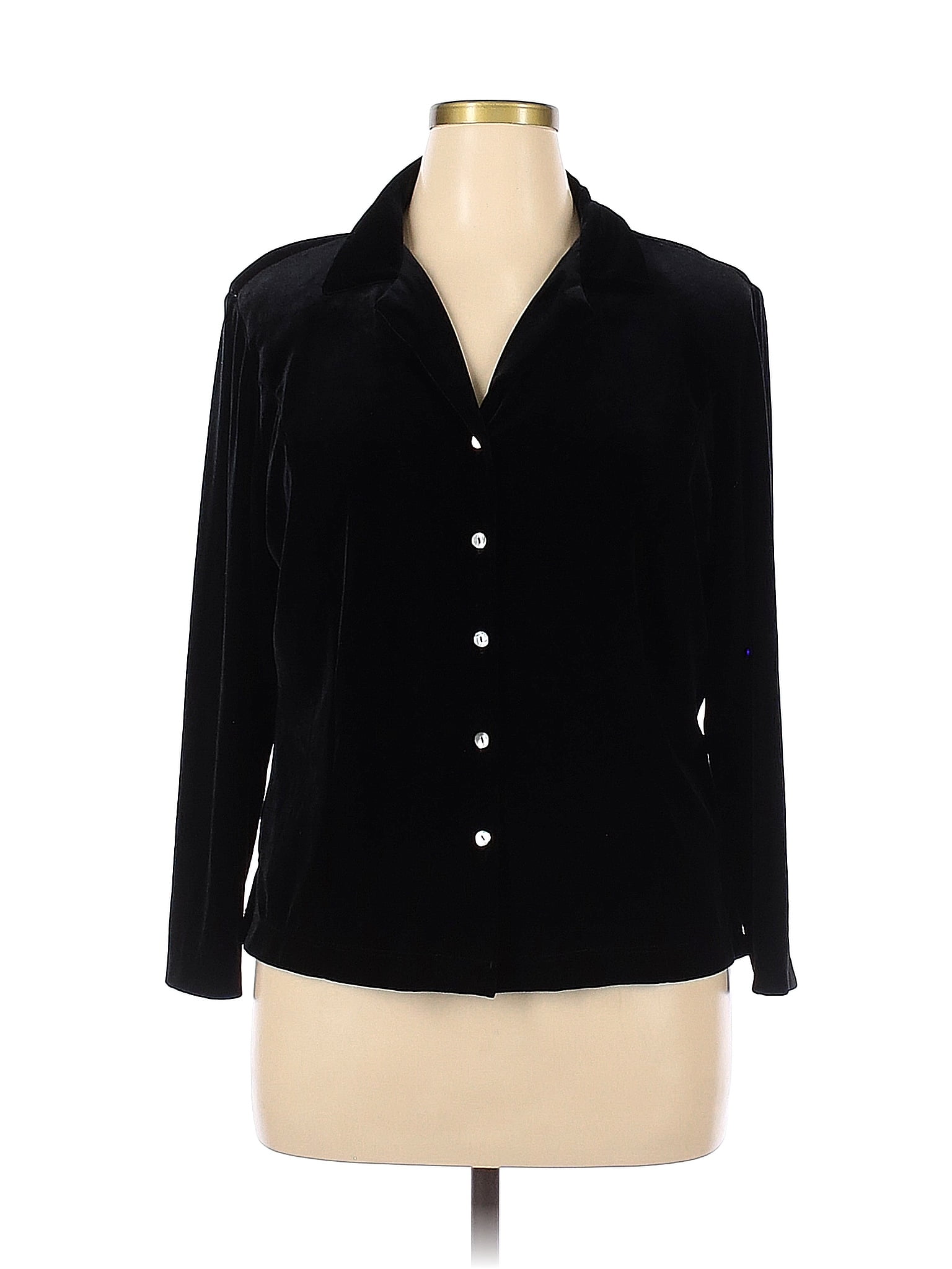 Worthington 100 Polyester Polka Dots Black Long Sleeve Blouse Size 16