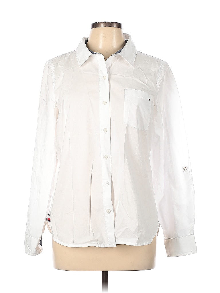 Tommy Hilfiger Solid White Long Sleeve Button-Down Shirt Size L - 73% ...