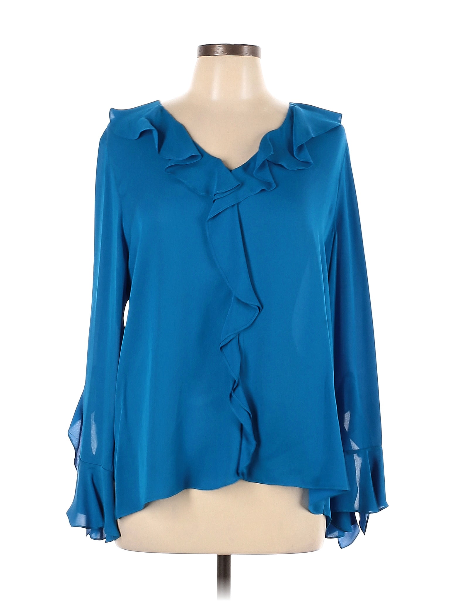 Kobi Halperin 100% Silk Solid Blue Long Sleeve Silk Top Size L - 82% ...