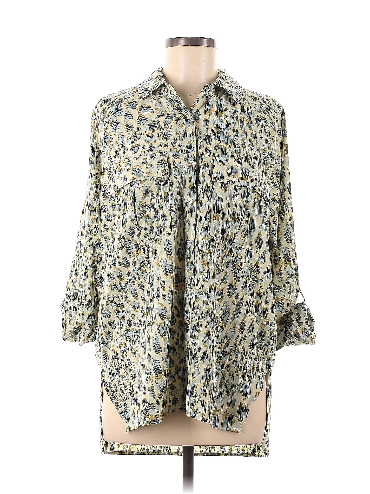 Lovestitch Animal Print Green Ivory Long Sleeve Blouse Size M - 76% off ...