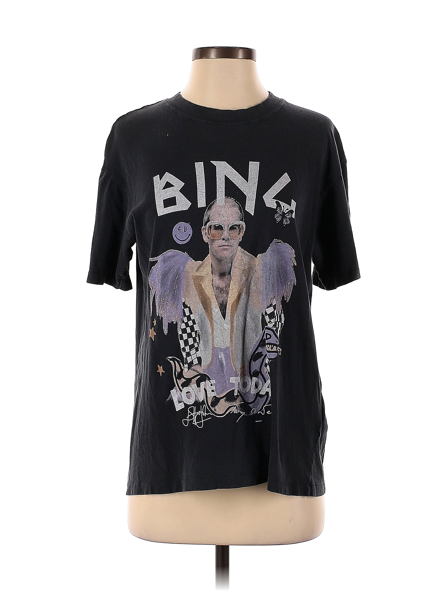 Anine Bing 100 Cotton Graphic Black Elton John Tee Size XS 68