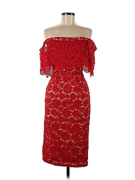 Theia Red Off Shoulder Lace Dress (view 1)