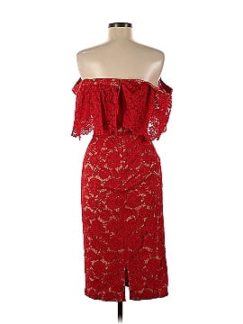 Theia Red Off Shoulder Lace Dress (view 2)