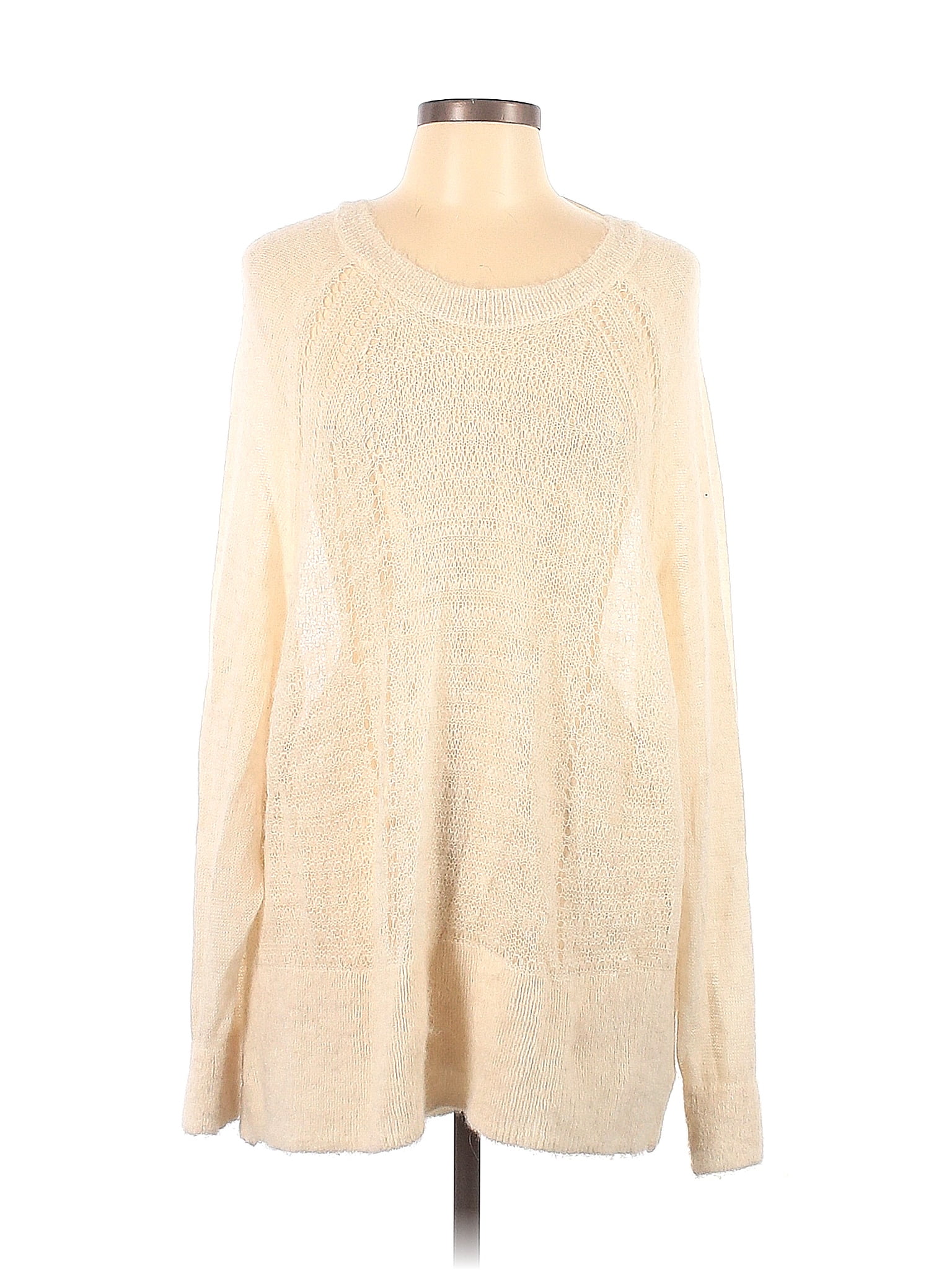 Free People Color Block Solid Ivory Wool Pullover Sweater Size L - 67% ...