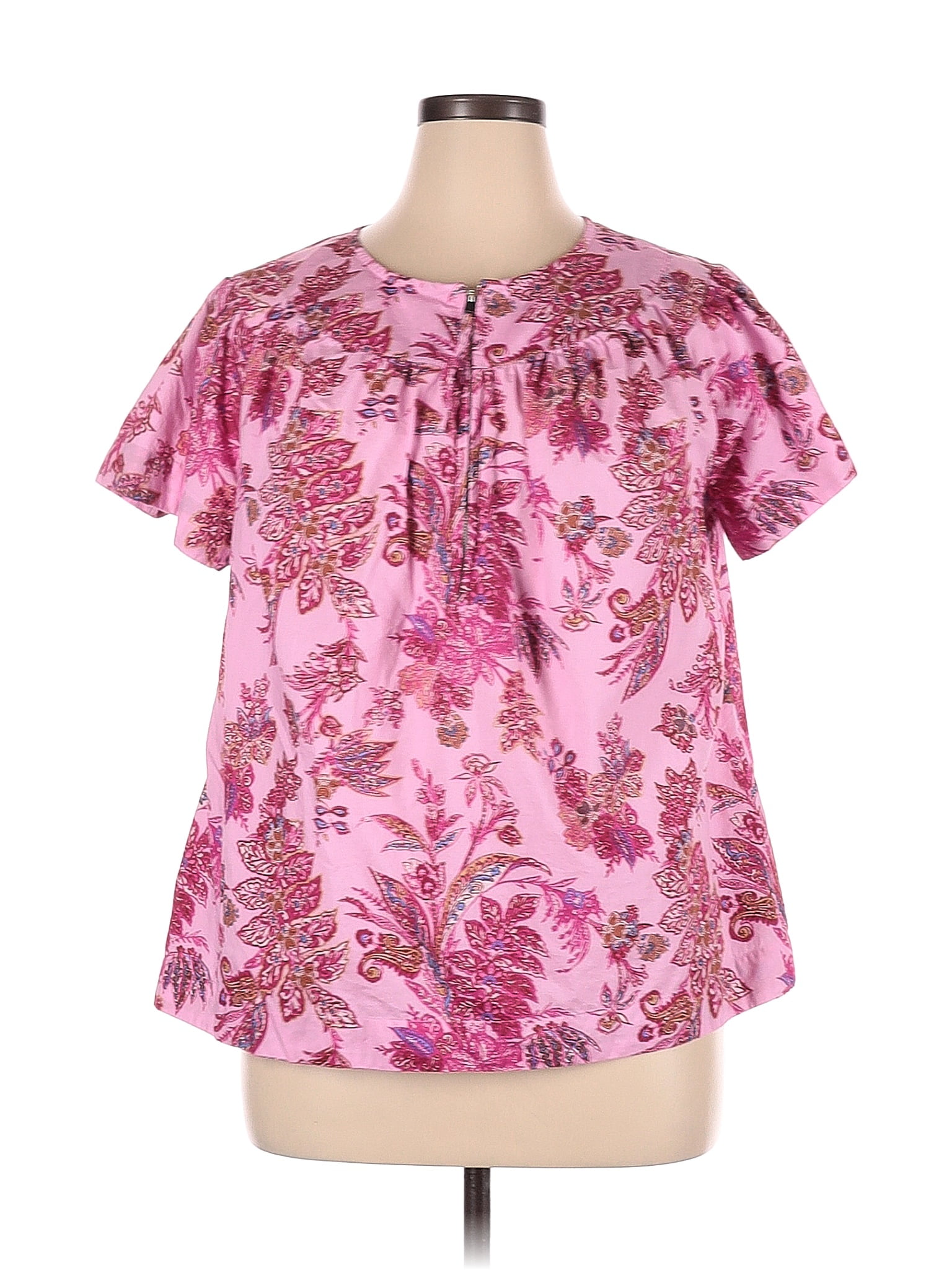 Lane Bryant 100 Cotton Pink Short Sleeve Blouse Size 14 16 Plus