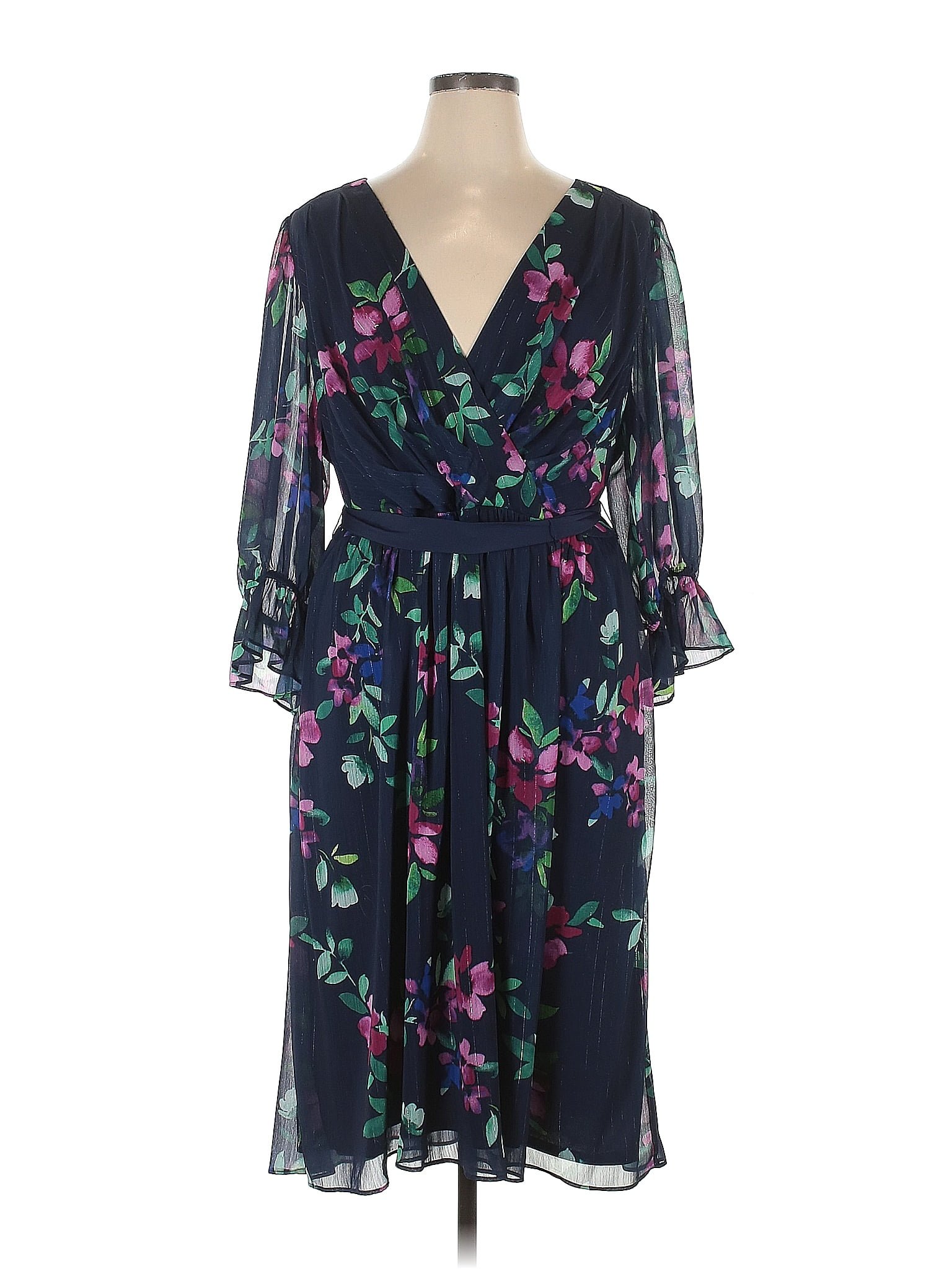 Jessica Howard 100% Polyester Floral Navy Blue Casual Dress Size 20 ...