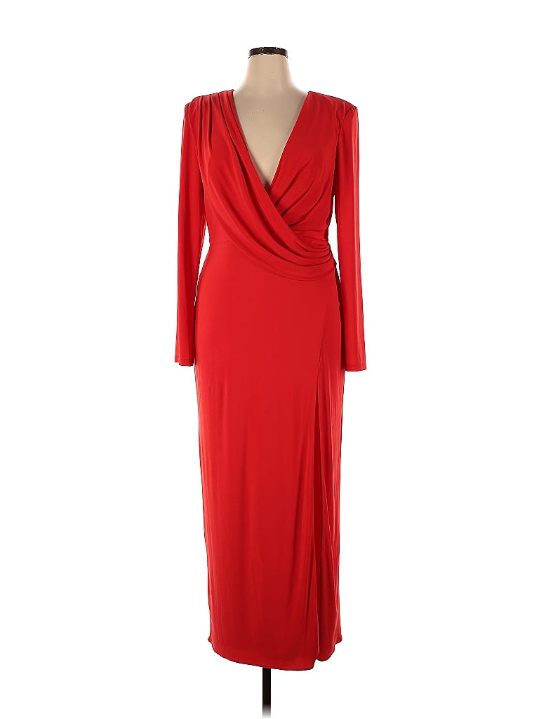 Aidan by Aidan Mattox Solid Red Plunge Neck Gown Size 16 - 76% off ...