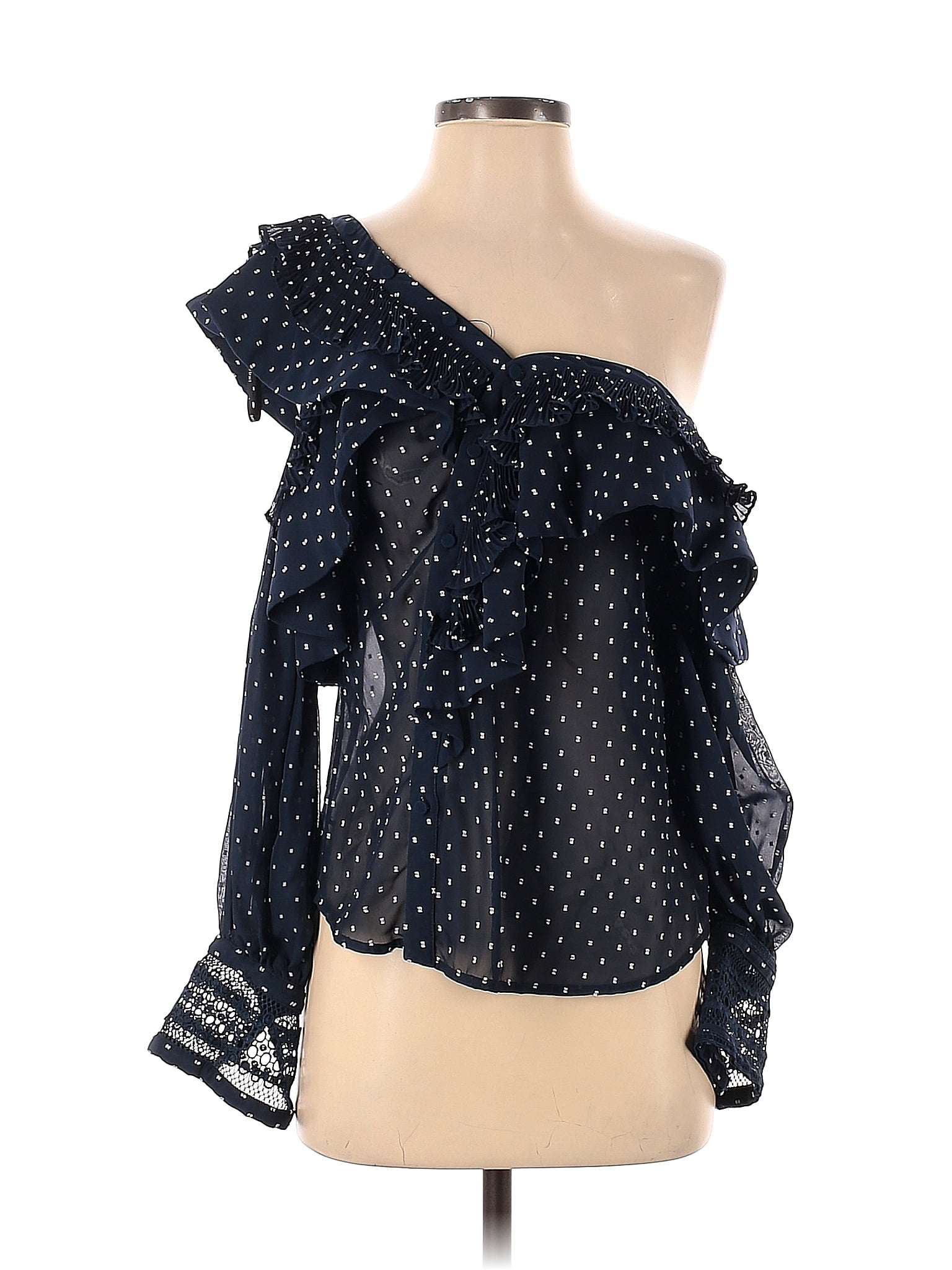 Self-Portrait 100% Polyester Polka Dots Navy Black Navy Plumetis