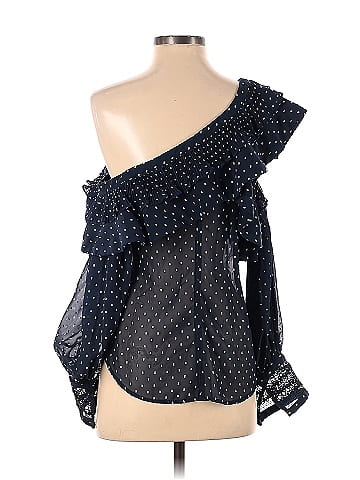 Navy Plumetis Frilled Top