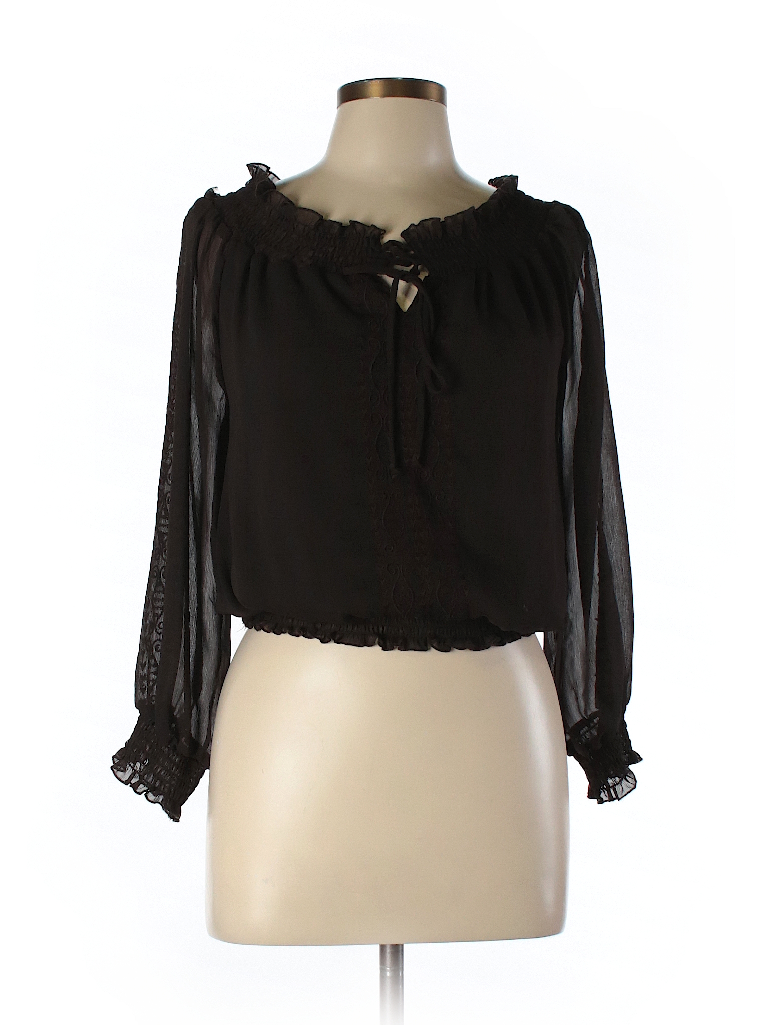 Romeo & Juliet Couture 100% Polyester Solid Brown Long Sleeve Blouse ...
