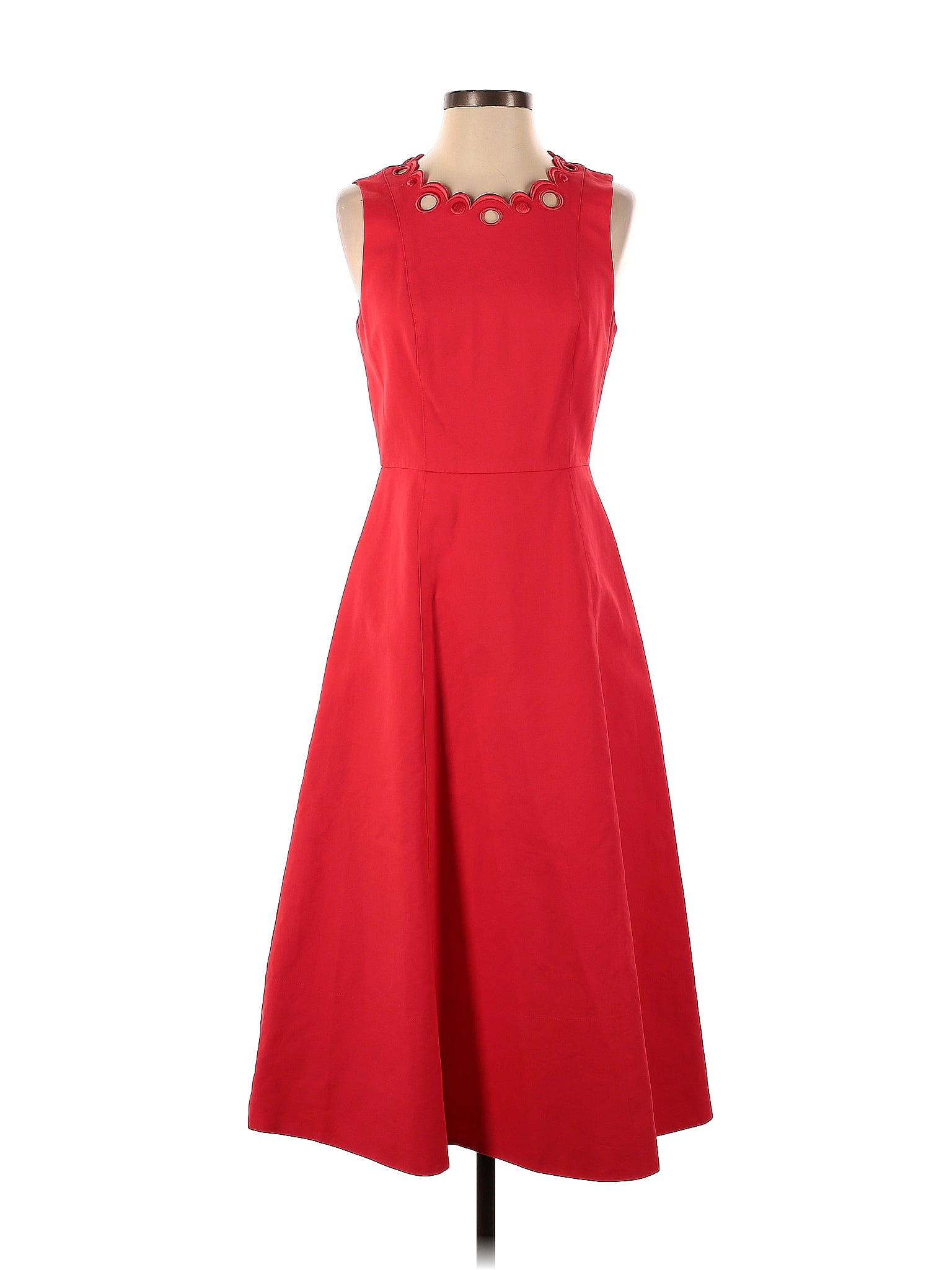 Kate Spade New York 100 Cotton Solid Red Scallop Cutout Midi Dress