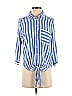 lost & wander 100% Rayon Stripes Blue Long Sleeve Button-Down Shirt Size S - photo 1
