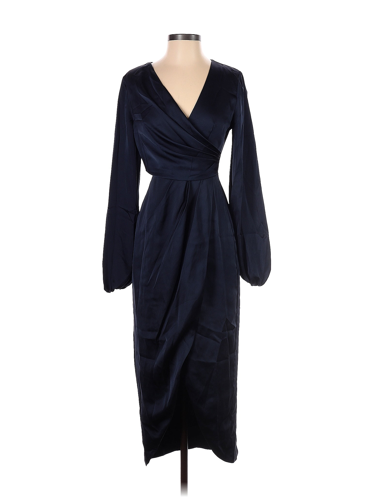 Fame And Partners 100% Polyester Solid Navy Blue Casual Dress Size 2 ...