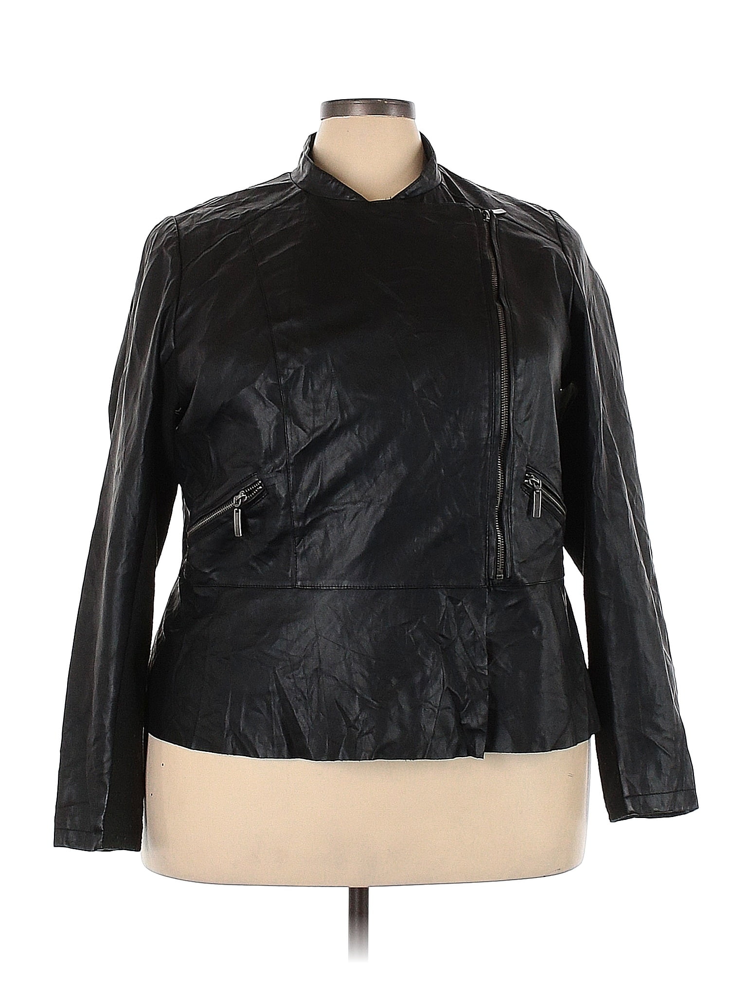 Lane Bryant Solid Black Faux Leather Jacket Size 22 - 24 Plus (Plus ...