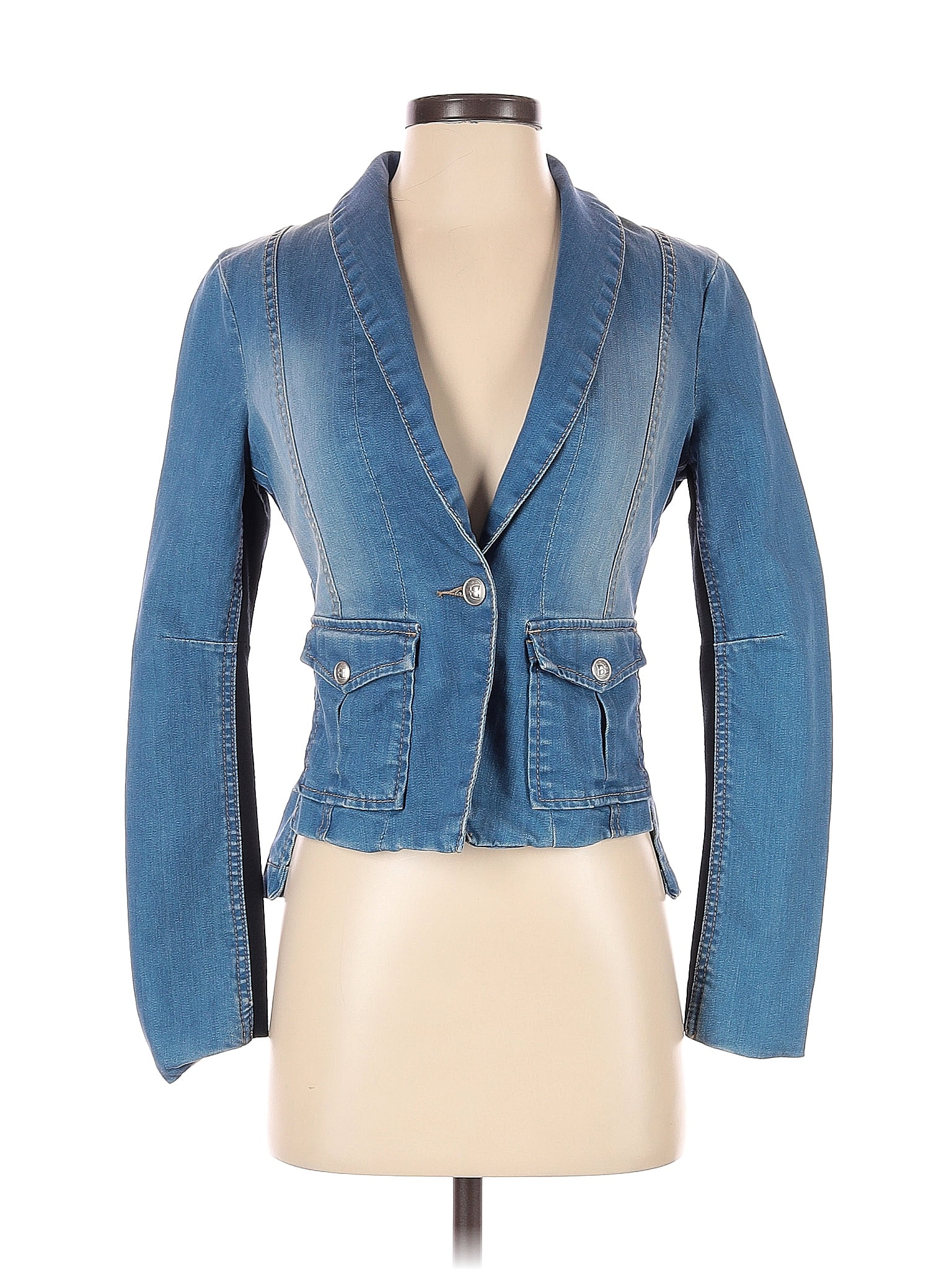 BCBGMAXAZRIA Solid Blue Denim Jacket Size XS 84 off ThredUp