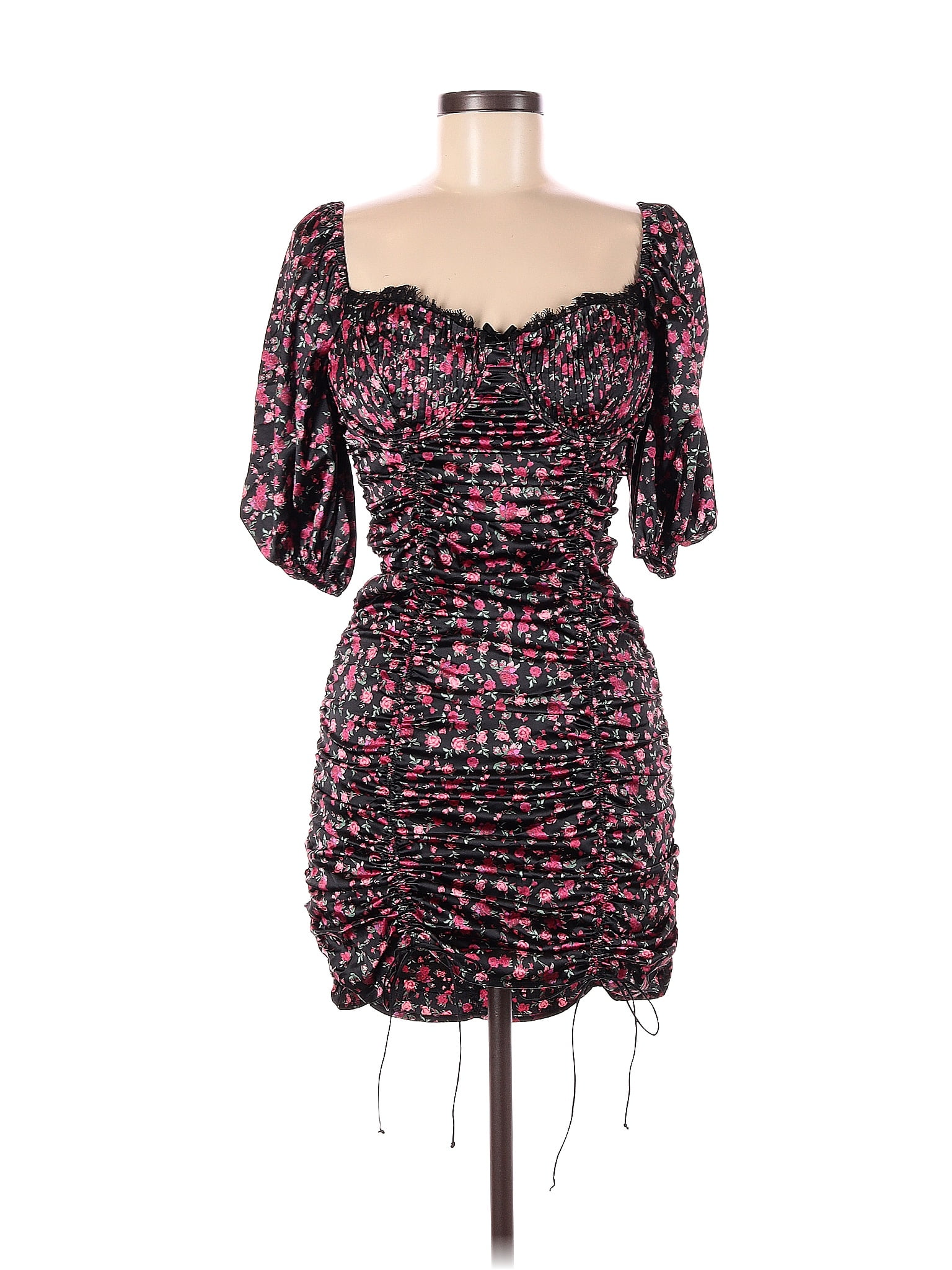 For Love & Lemons Floral Multi Color Black Casual Dress Size M 73