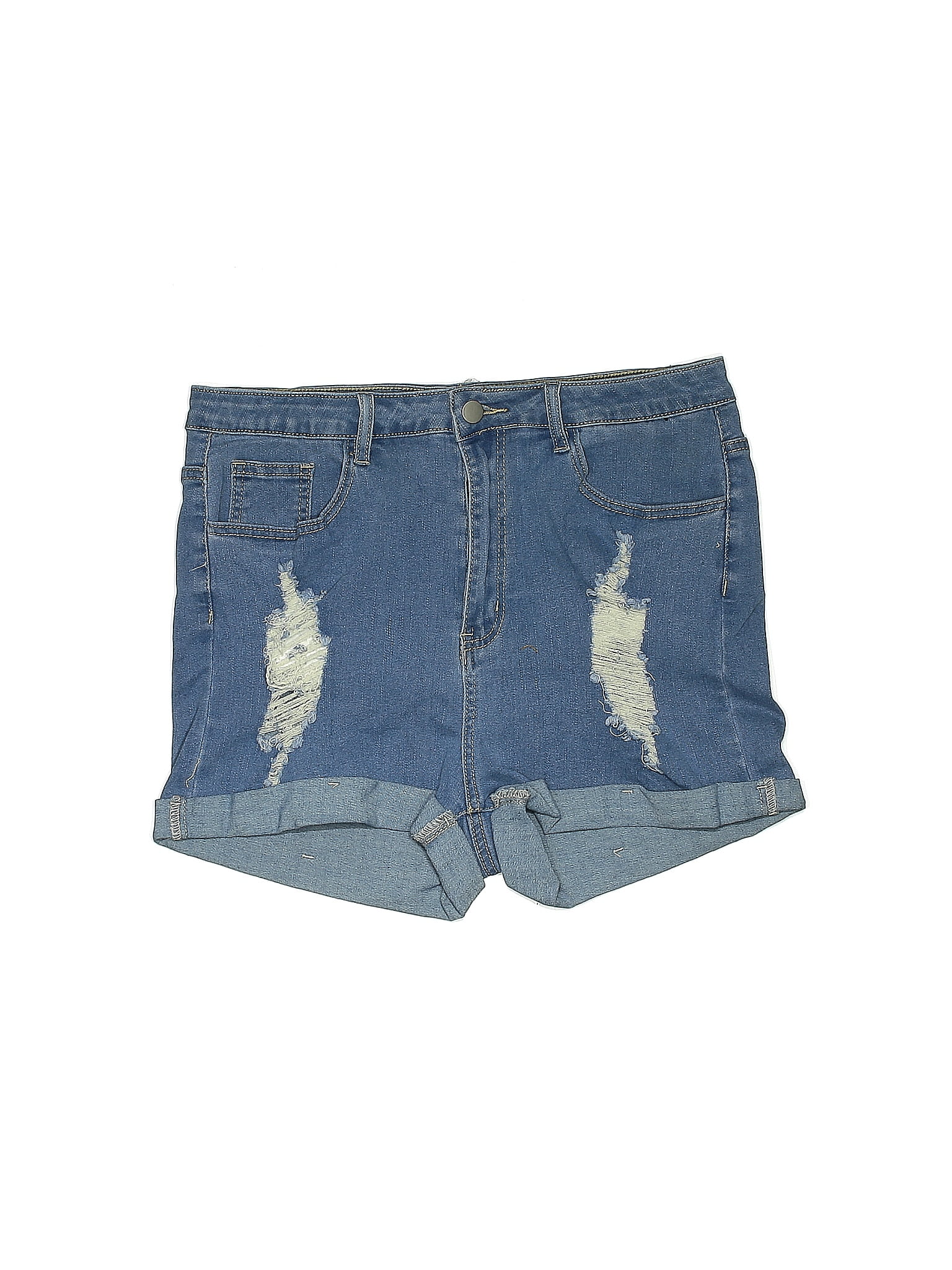 Shein Solid Blue Denim Shorts Size 1X (Plus) 54 off thredUP