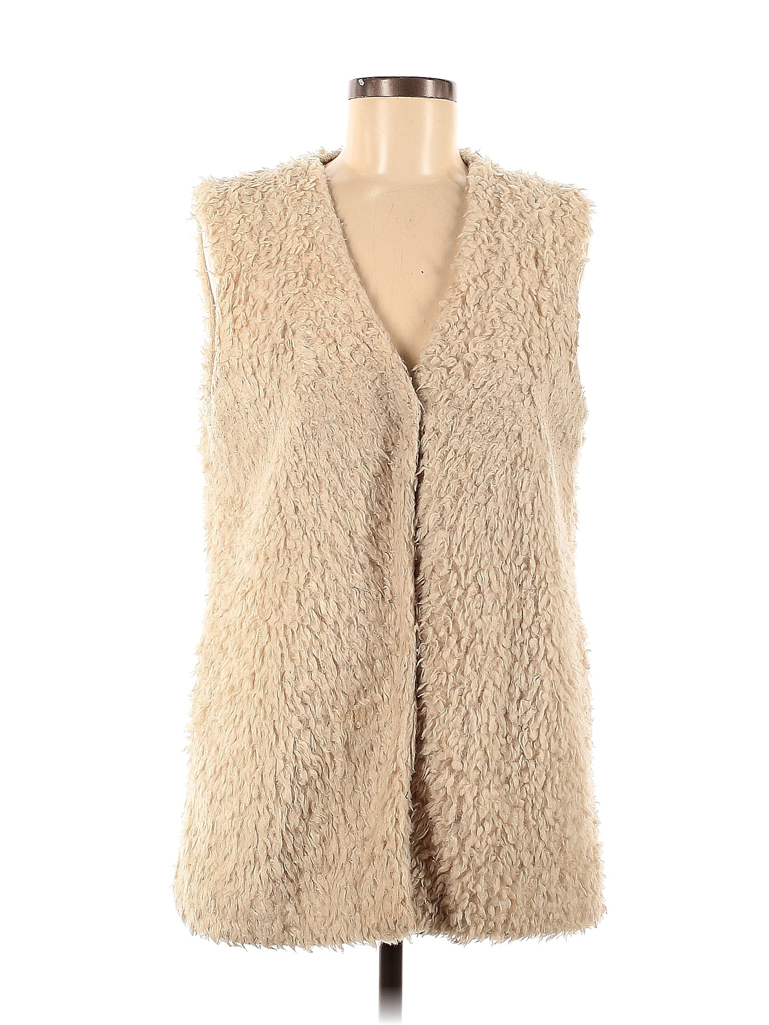 Design Lab Lord & Taylor 100% Polyester Solid Tan Ivory Faux Fur Jacket ...