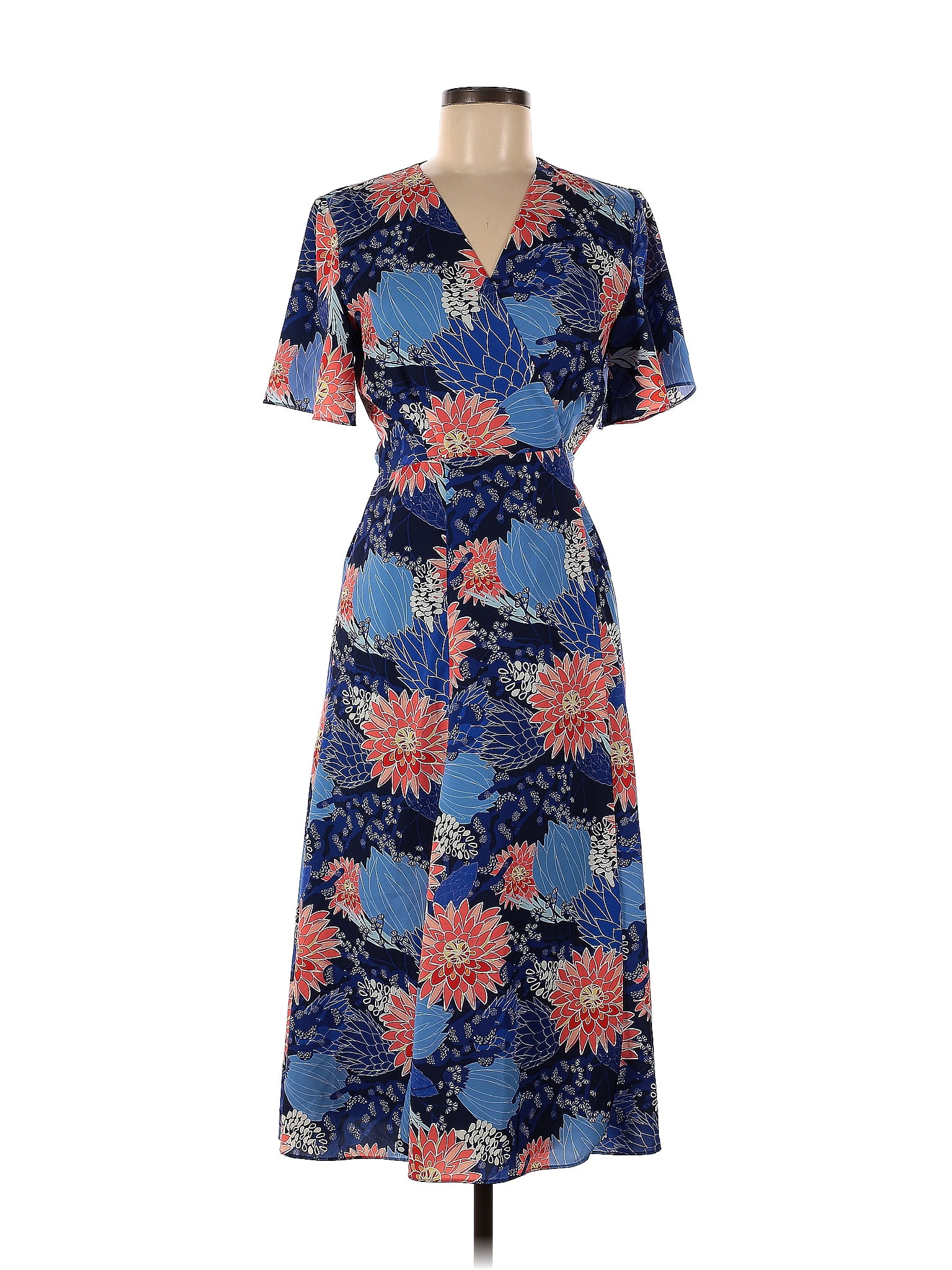 Flutter Sleeves Long Gown with Slit Slate Blue main image 0