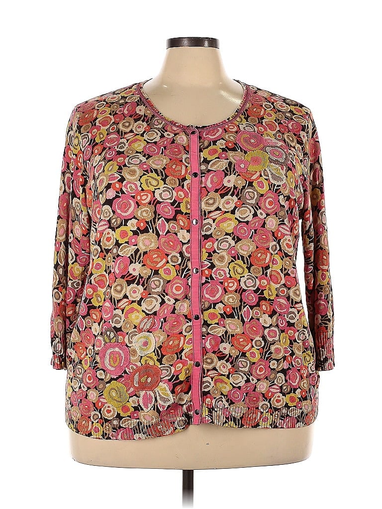 Sigrid Olsen Color Block Floral Multi Color Pink Cardigan Size 3X (Plus ...