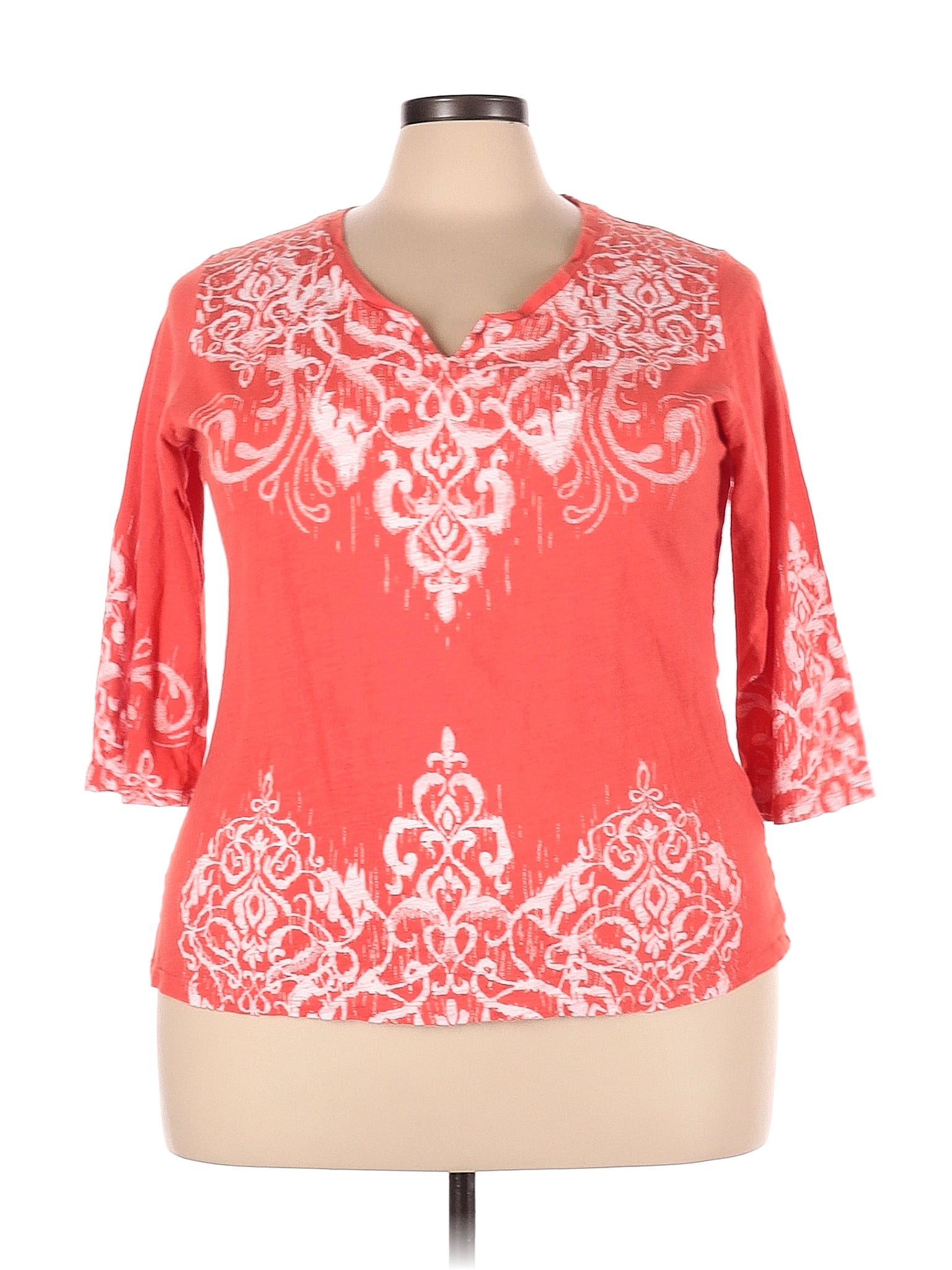 Kate Park 100 Cotton Damask Red Short Sleeve T Shirt Size 3x Plus