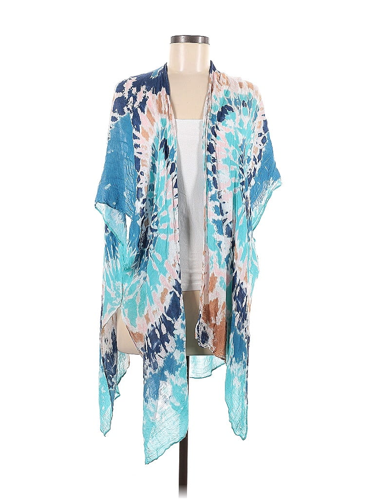 Chico's 100% Rayon Color Block Multi Color Blue Kimono One Size - 75% ...