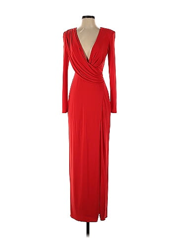 Aidan by Aidan Mattox Solid Red Plunge Neck Gown Size 0 78 off