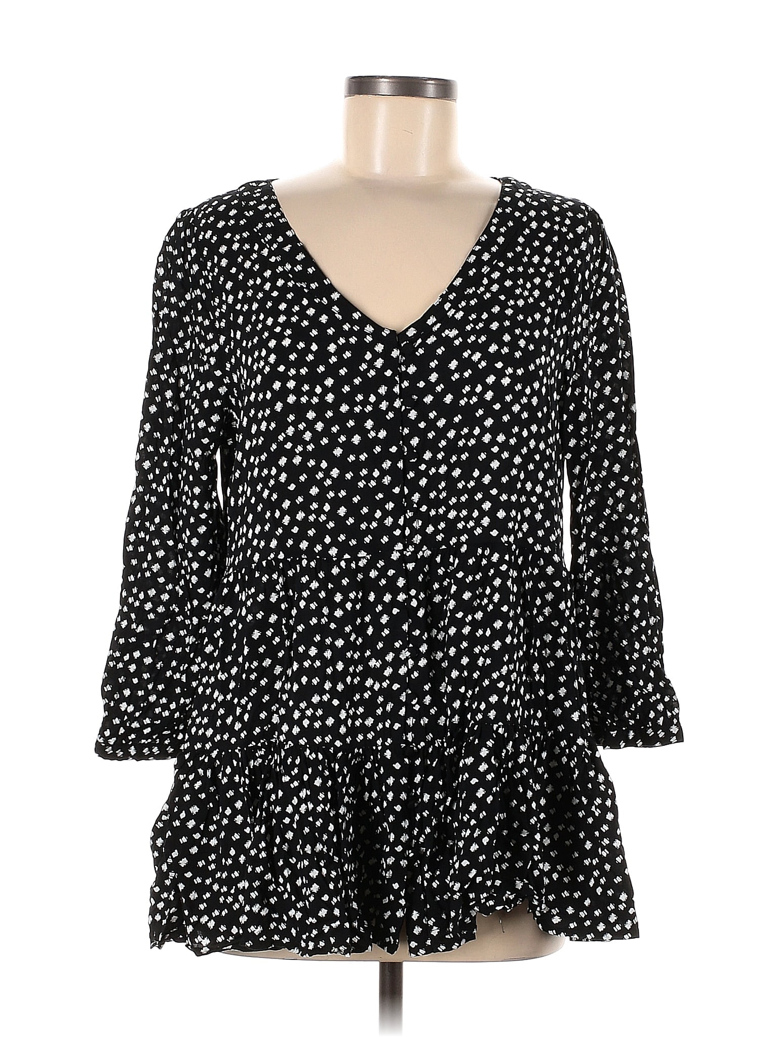 Maeve 100 Rayon Polka Dots Black Long Sleeve Blouse Size L 72 Off