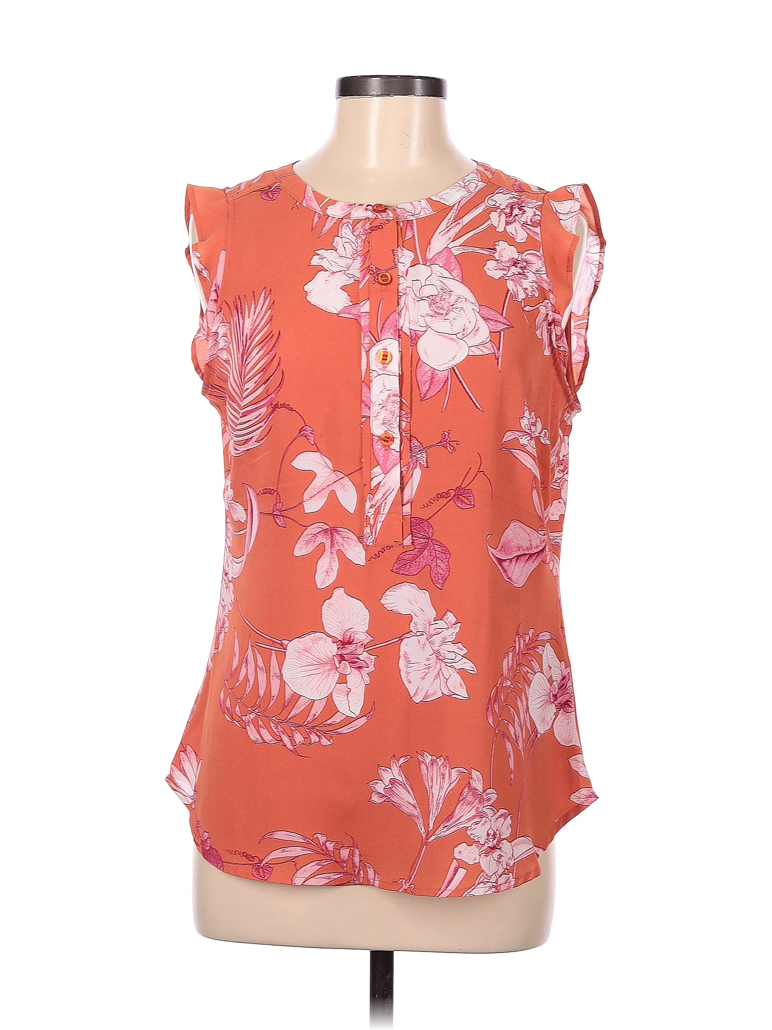 Soho Jeans New York And Company 100 Polyester Floral Orange Sleeveless