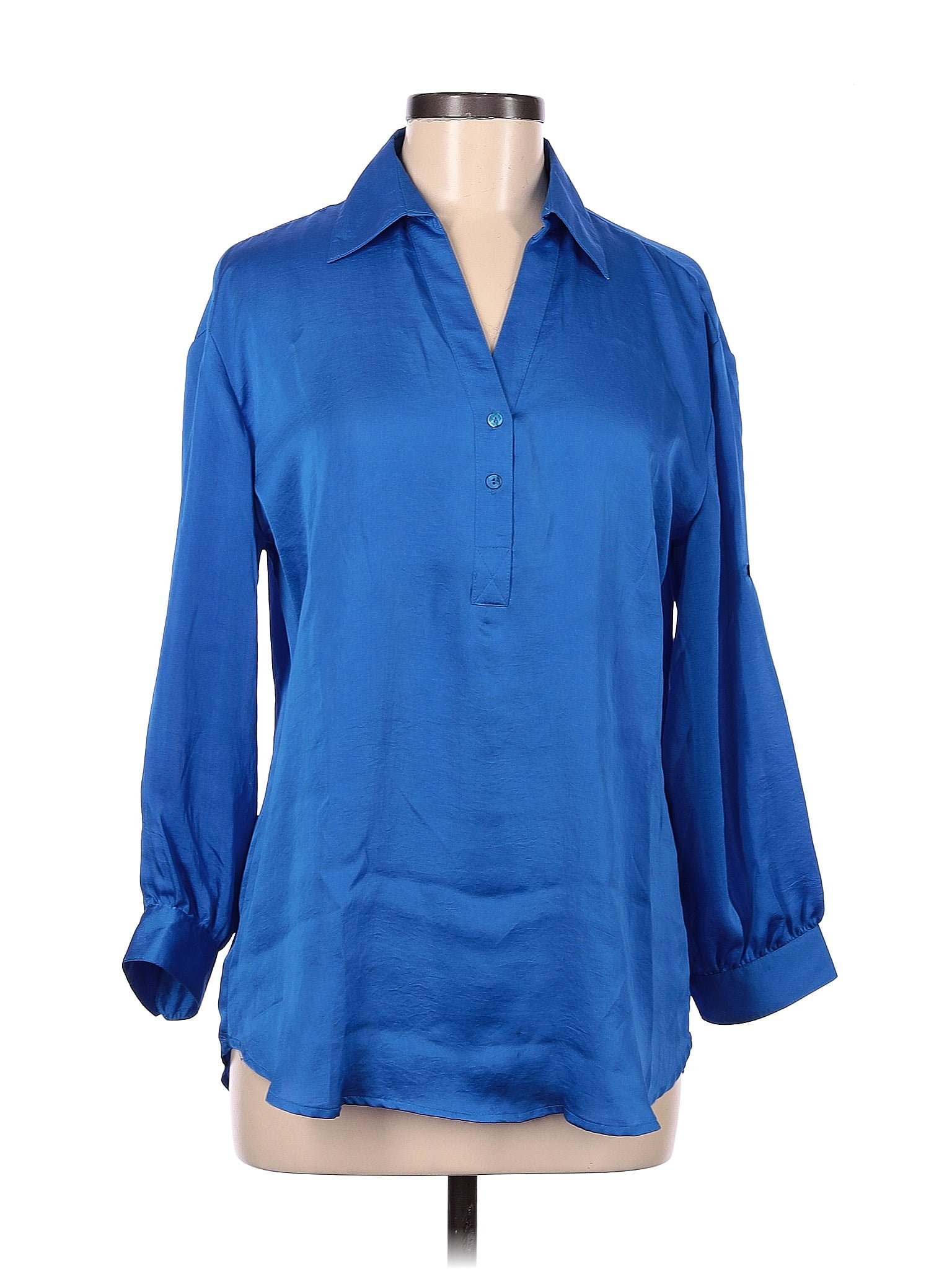 Violet And Claire 100 Polyester Solid Blue Long Sleeve Blouse Size M