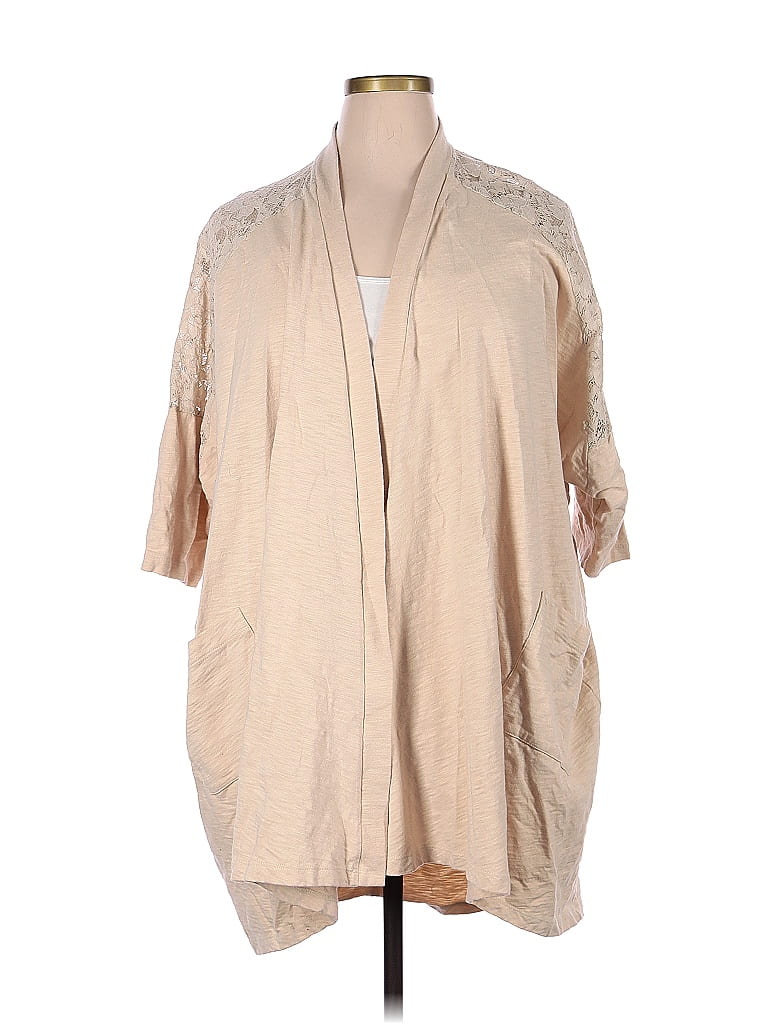 LOGO by Lori Goldstein 100% Cotton Color Block Solid Tan Cardigan Size ...