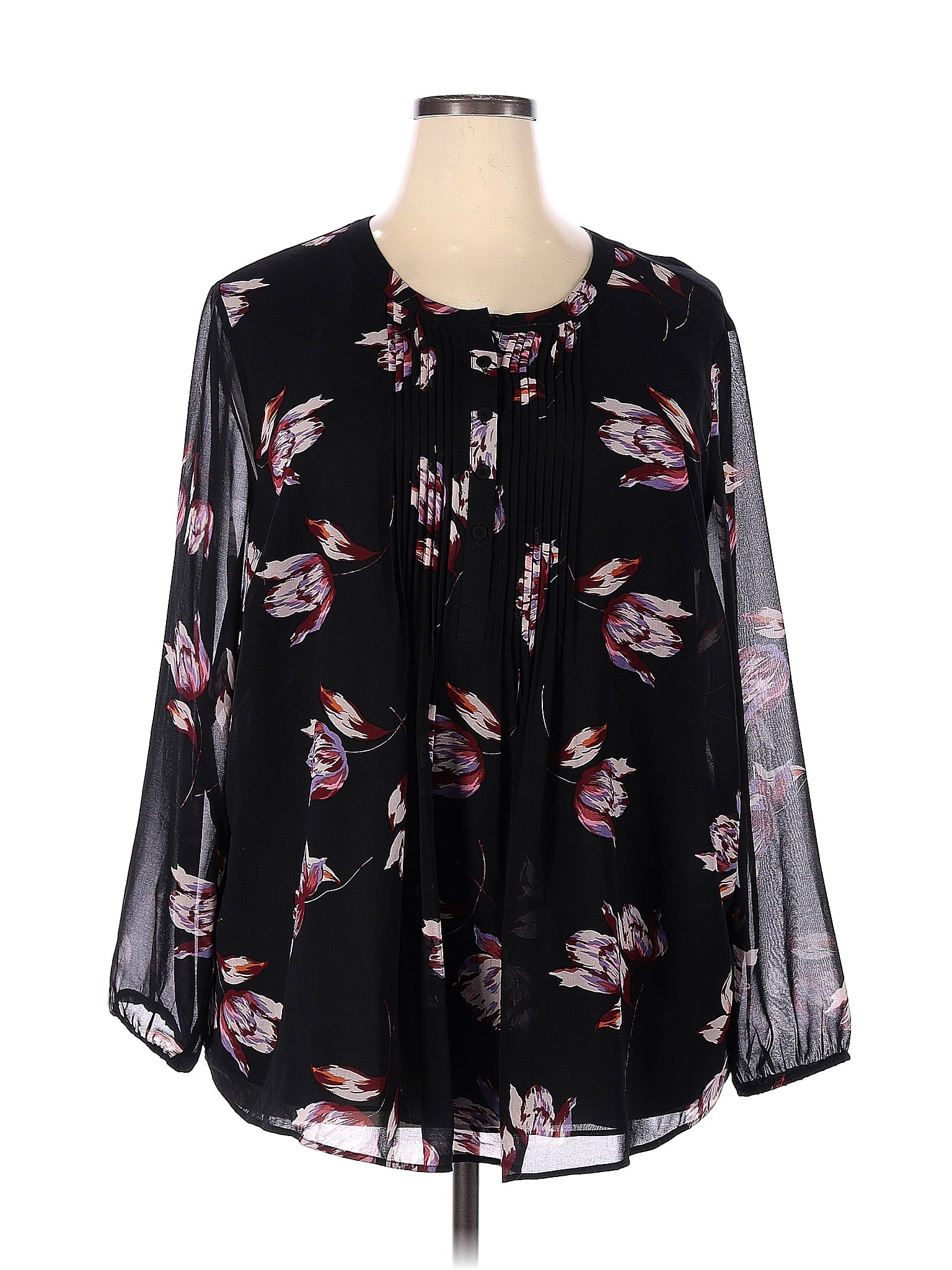 Daniel Rainn 100 Polyester Floral Black Long Sleeve Blouse Size 3x