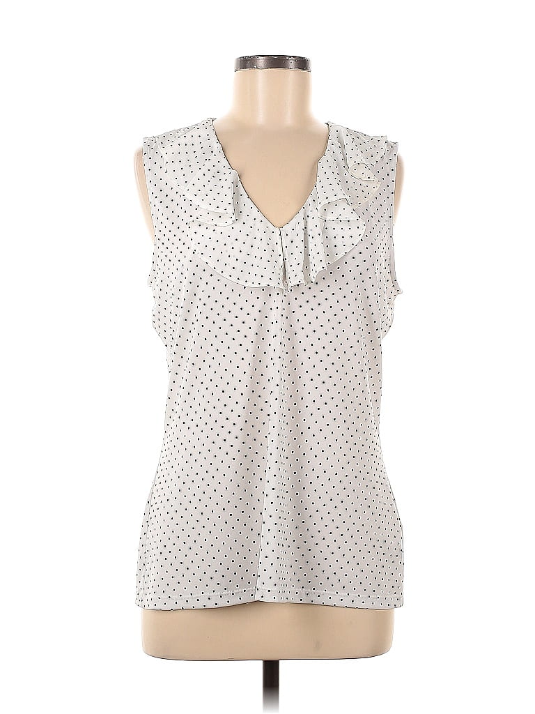 Karl Lagerfeld Paris Polka Dots White Silver Sleeveless Blouse Size M ...