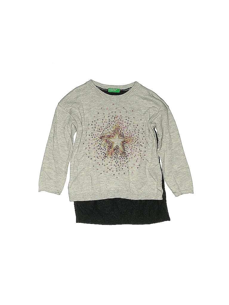 United Colors Of Benetton Acid Wash Print Stars Paint Splatter Print Silver Pullover Sweater Size 2 - photo 1