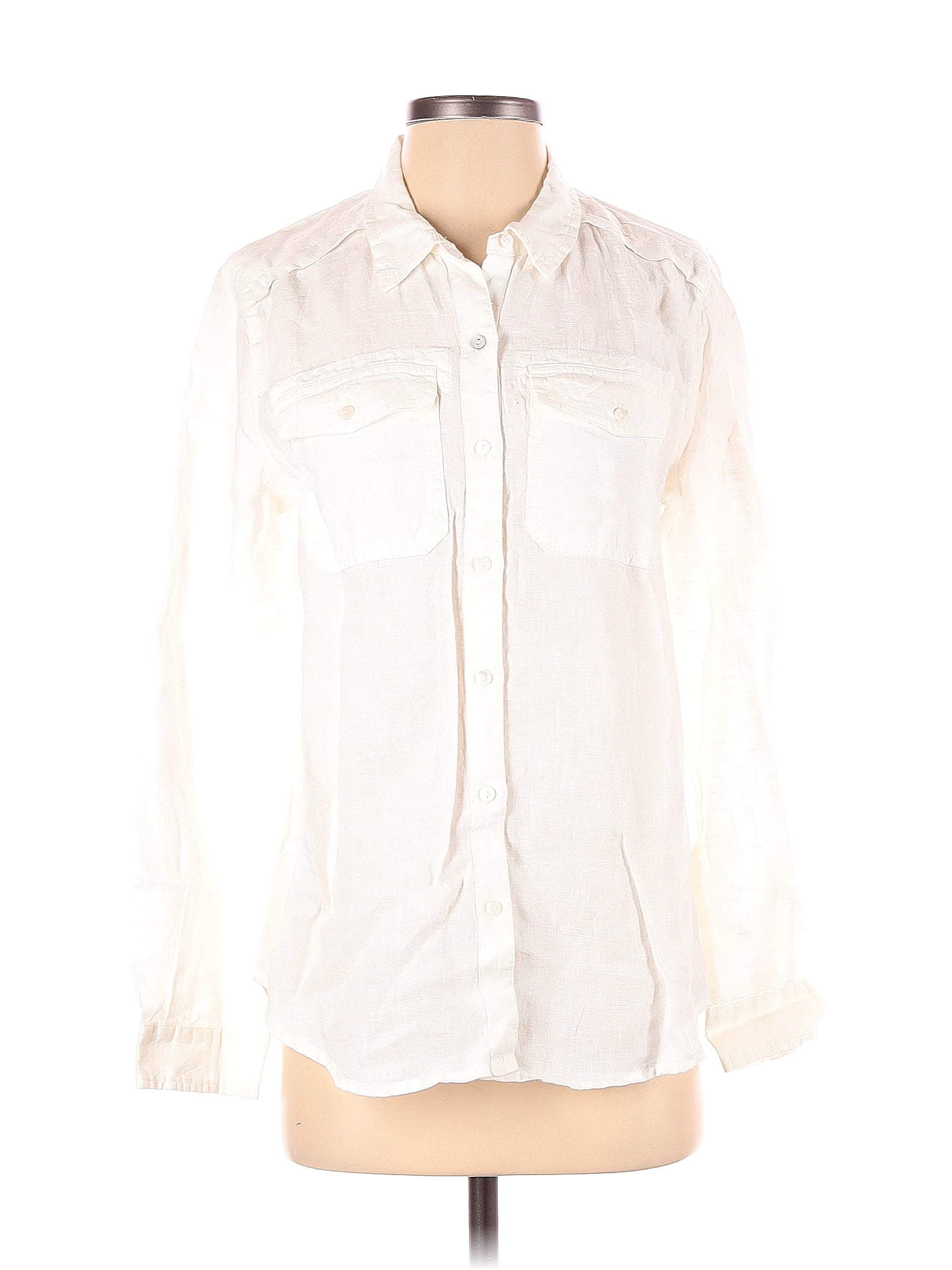 Sundance 100 Linen Solid White Ivory Long Sleeve Button Down Shirt