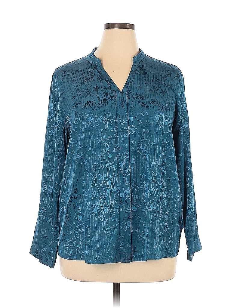 Soft Surroundings 100 Viscose Teal Long Sleeve Blouse Size Xl 63