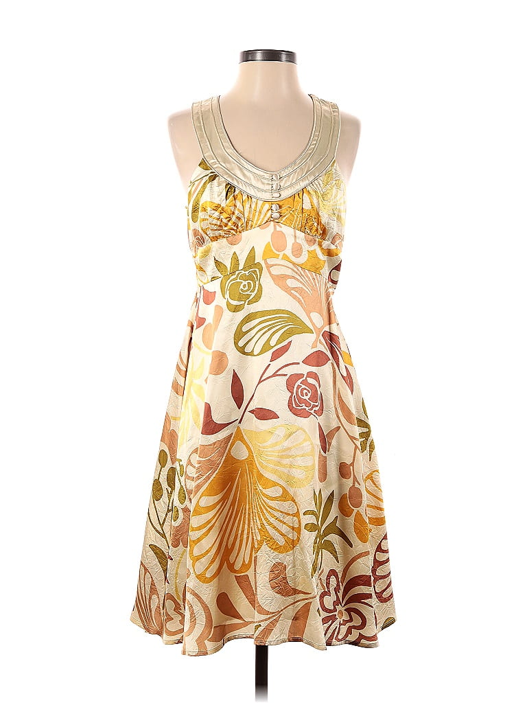 BCBGirls 100% Acetate Floral Motif Paisley Baroque Print Batik Tropical Yellow Casual Dress Size S (Plus) - photo 1