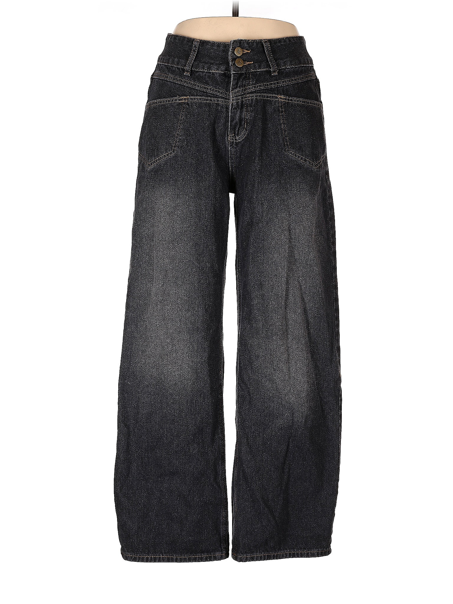 Pockets High-Waisted Wide-Leg Jeans in Black