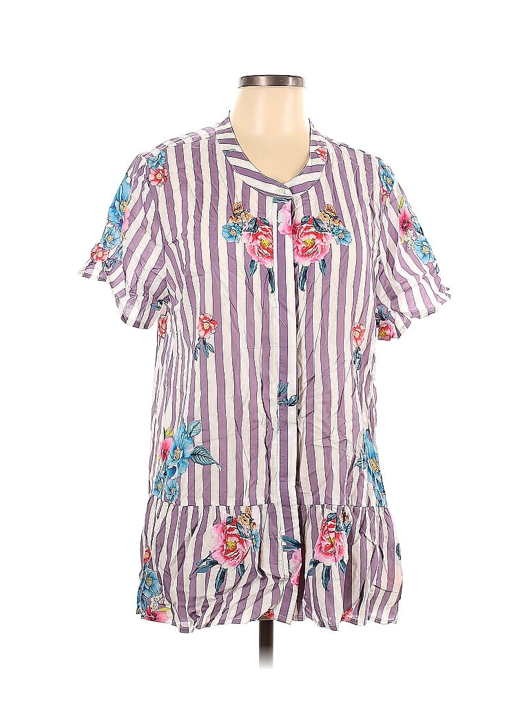 TOLANI Womens Printed Short Sleeve Split Top