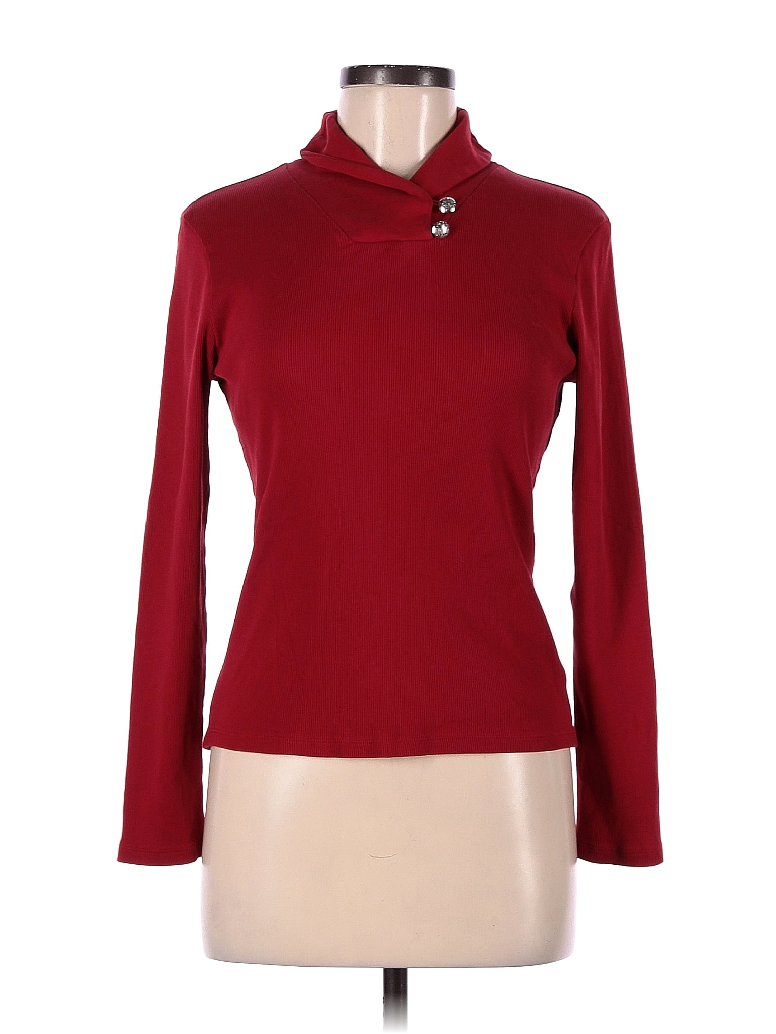 Lauren by Ralph Lauren 100% Cotton Red Burgundy Long Sleeve Top Size M ...