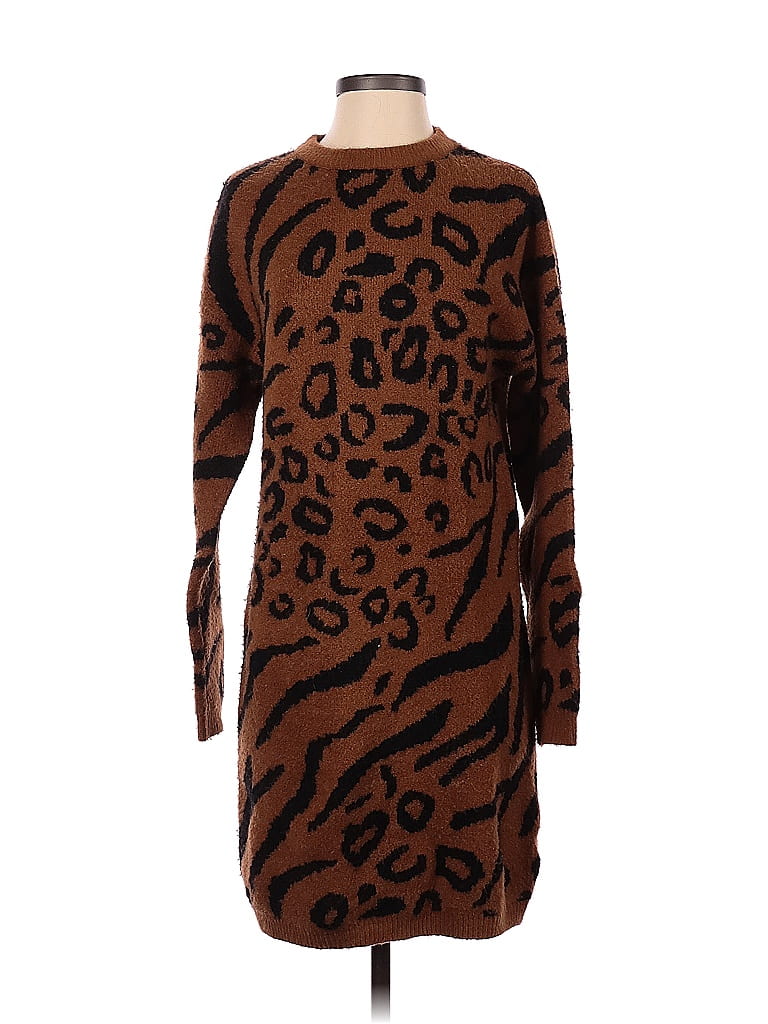 Line & Dot Leopard Print Tortoise Animal Print Brown Casual Dress Size S - photo 1