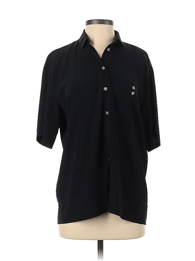 Topshop 100% Polyester Black Short Sleeve Blouse Size 2 - photo 1