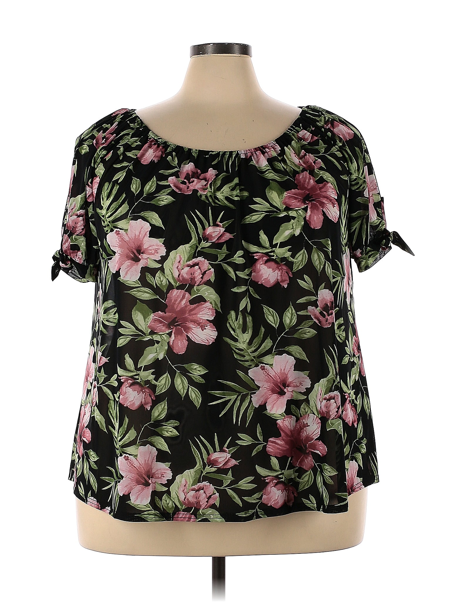 Siren Lily 100 Polyester Floral Black Short Sleeve Blouse Size 3x