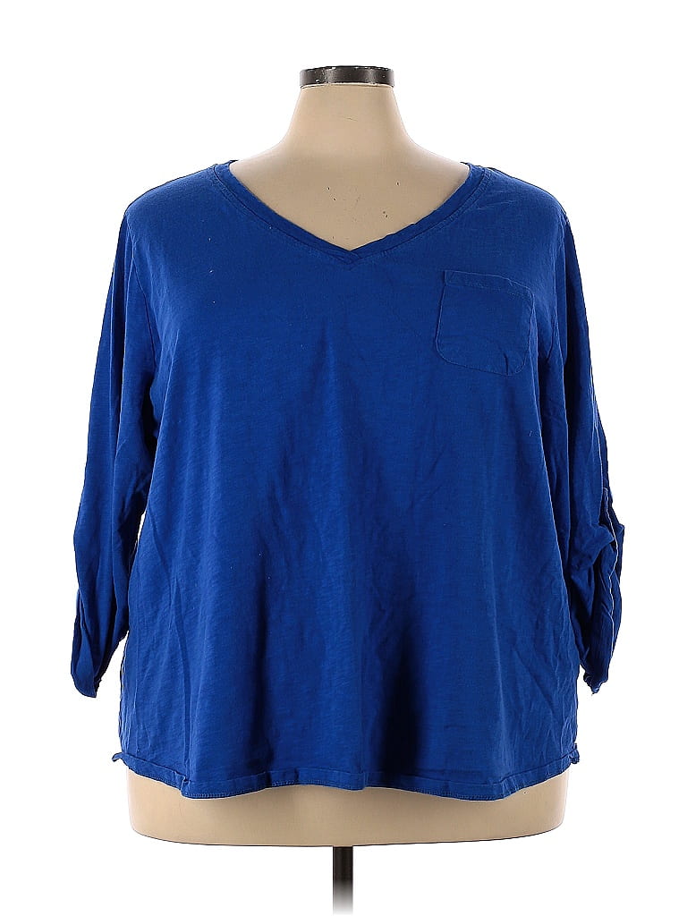 Roaman's 100% Cotton Blue Long Sleeve T-Shirt Size 30 (3X) (Plus) - 53% ...