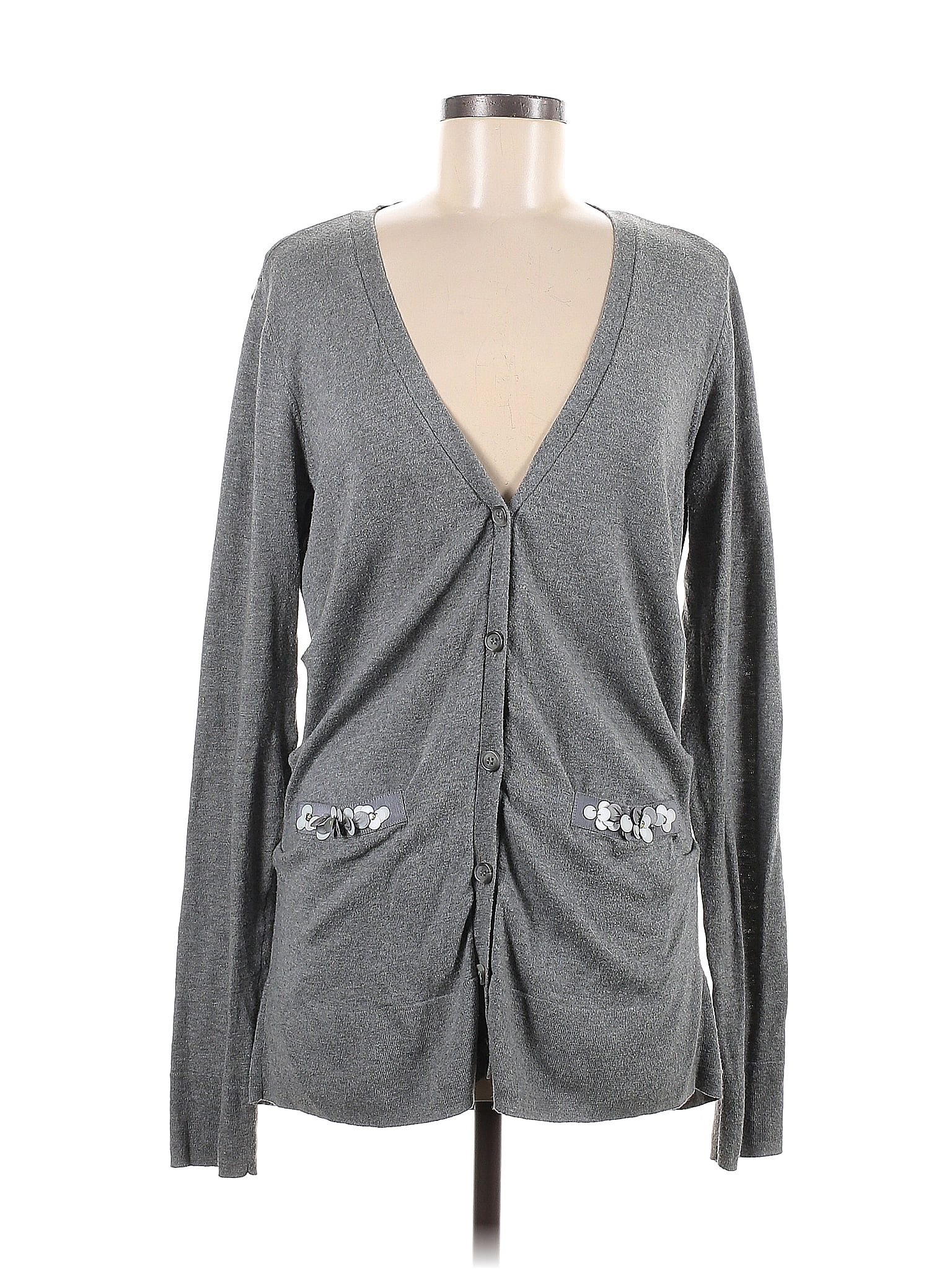 Simply Vera Vera Wang 100% Cotton Color Block Floral Gray Cardigan