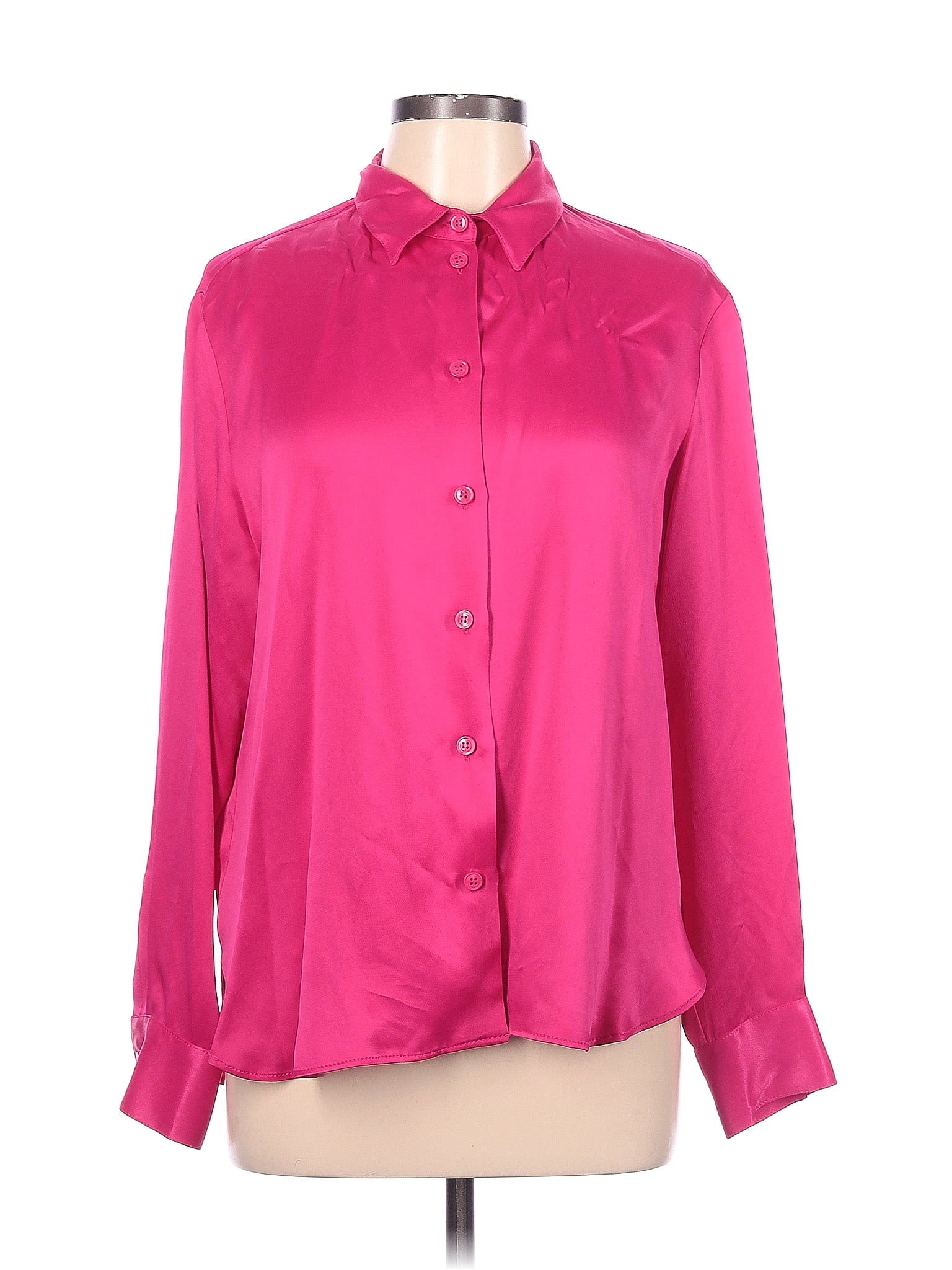 Zara 100 Viscose Pink Long Sleeve Button Down Shirt Size L 48 Off