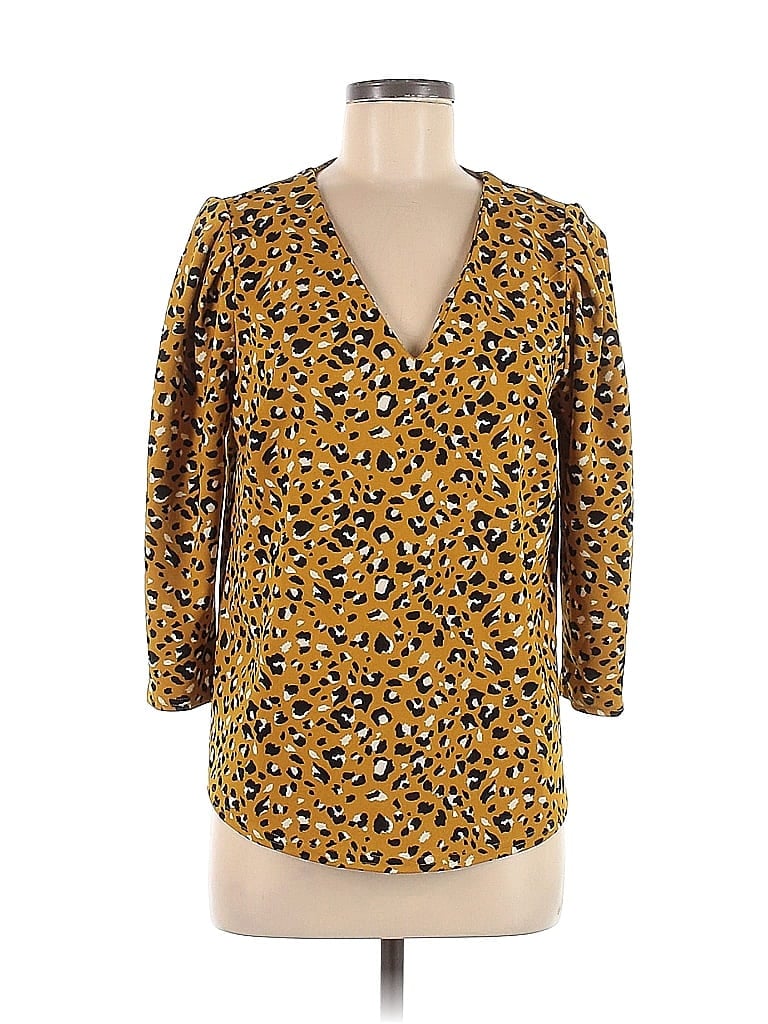 MELLODAY Animal Print Leopard Print Gold 3/4 Sleeve Blouse Size M - photo 1